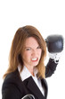 White Woman Gritting Teeth Boxing Gloves Punching Camera