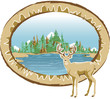 Mountain landscape with deer