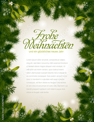 Vektor: Weihnachtsrahmen aus Tannengrün und Misteln Weihnachtsrahmen aus Tannengrün und Misteln