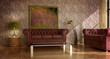 Classic rustic country style interior with green leather sofa. Classic rustic country style interior with green leather sofa.