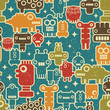 Robot and monsters seamless pattern on blue. Robot and monsters seamless pattern on blue.