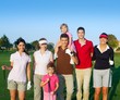 Golf course group of friends people with children Golf course group of friends people with children