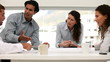 Three architects concluding a deal with an entrepreneur