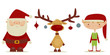 retro Santa claus, Elf, Rudolph , vector illustration