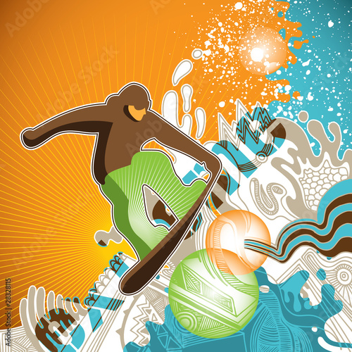 Vector: Progressive snowboarding banner with abstractions. Progressive snowboarding banner with abstractions.