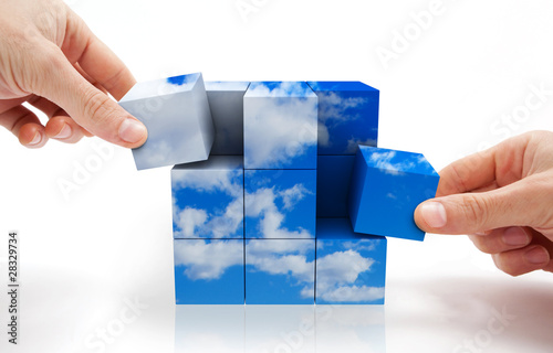 Photo: concepto de desarrollo sostenible con puzzle de cubos concepto de desarrollo sostenible con puzzle de cubos