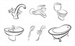 sanitary, bathroom and wc set sketch in black lines