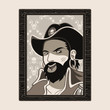 Jolly Roger pirate portrait in wood frame