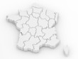 Three-dimensional map of France on white isolated background Three-dimensional map of France on white isolated background