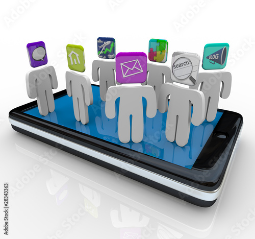 Photo: App People Standing on Smart Phone App People Standing on Smart Phone
