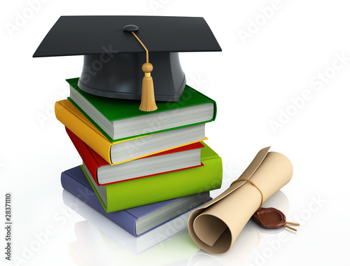 Illustration: Graduation mortar on top of books Graduation mortar on top of books