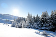 Blue sky over snowy white mountains