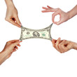 Several hands stretch of banknotes Several hands stretch of banknotes