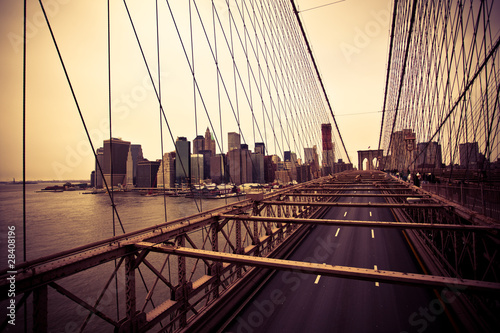 Fototapeta View of the Financial District from the Brooklyn bridge