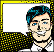 Pop Art Business Man with Speech Bubble. Retro business smiley m