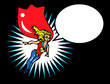 Superheroine getting ready for action. Superwoman flying through