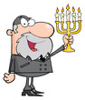 Rabbi Man Holding Up A Menorah