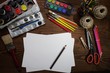 Painting tools on wooden board