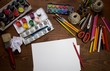 Painting tools on wooden board