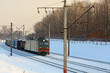 Train on the snowy railway Train on the snowy railway