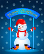 christmas snowman and two bullfinches