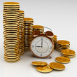 Time is money concept with clock and coins Time is money concept with clock and coins