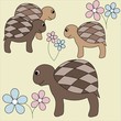 Turtles walk in the field with colors