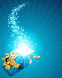 Open explore gift with fly stars vector background Open explore gift with fly stars vector background
