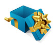 Open empty blue gift with gold bow vector illustration Open empty blue gift with gold bow vector illustration