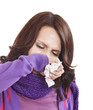 Young woman with handkerchief having cold. Young woman with handkerchief having cold.