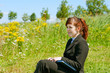 Photo: Business lady resting outdoor Business lady resting outdoor