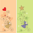 greeting card with elves, hearts and stars greeting card with elves, hearts and stars