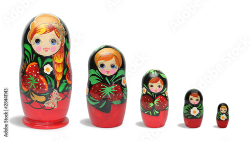 Photo: Red russian nesting dolls in line Red russian nesting dolls in line
