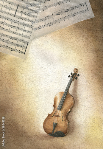 Illustration: Acquerello con violino e spartito musicale Acquerello con violino e spartito musicale