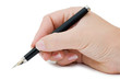 Pen in woman hand isolated on white