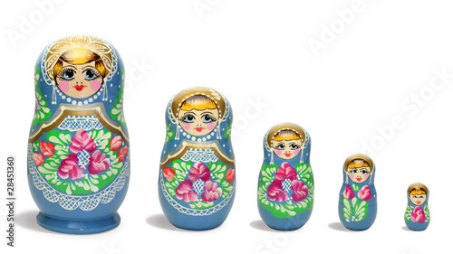 Photo: Blue russian nesting dolls in line Blue russian nesting dolls in line