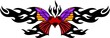 The beautiful butterfly in the centre of black fiery drawing.
