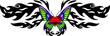 Red heart with green and violet wings .