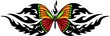 The butterfly with red and orange wings.