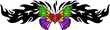 Heart with green and pink wings in the centre.