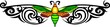 Moth with green wings in the centre of a black pattern.