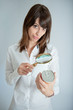 Woman inspecting nutrition label