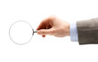 Magnifying glass in hand isolated over white