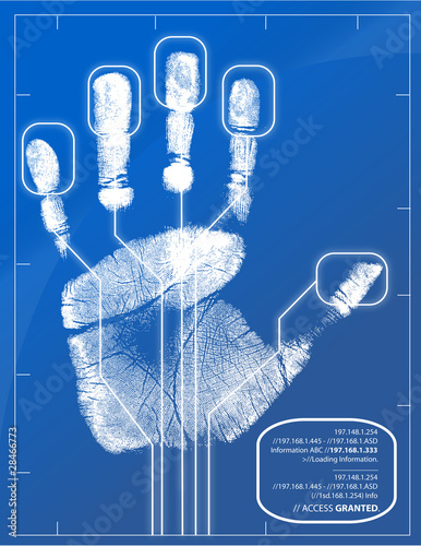 Vector: Hand being scanned before access is granted. Hand being scanned before access is granted.