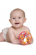 Smiling Baby on Tummy Playing with Toy Smiling Baby on Tummy Playing with Toy