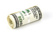 heap of old rolled 100 dollars banknotes