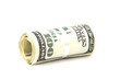 heap of old rolled 100 dollars banknotes