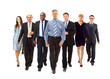 Happy young businessmen standing in front of her team
