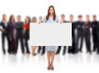 Portrait of happy men and women standing with