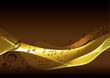 Golden music background with note.